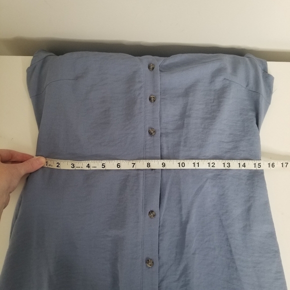 Lucky Brand Blue Crepe Button Front Tie Waist Dress Size L Flutter Sleeves - Picture 13 of 14